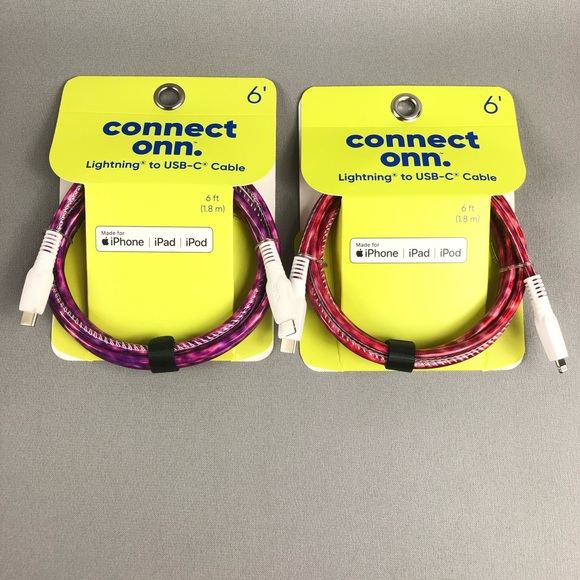 onn. 6’ Fashion Cable USB Lightning Cable with Cable Management 2pck - Picture 1 of 6